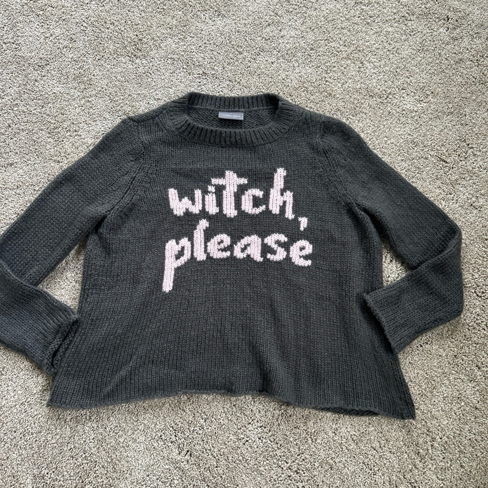 WOODEN SHIPS size X/S XS S Gray Pink WITCH PLEASE Pullover Sweater 44”B - Picture 3 of 5
